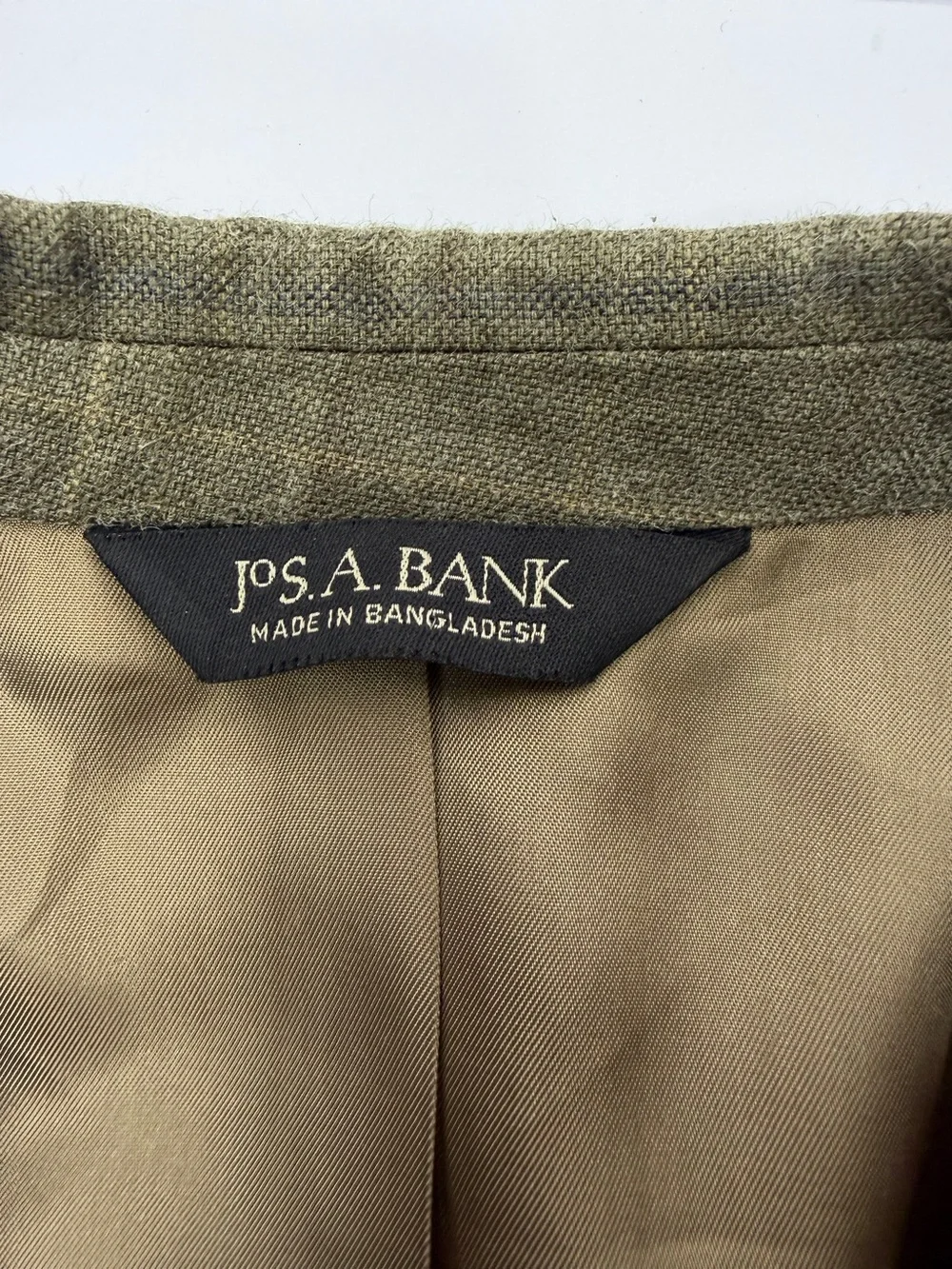 Jos A Bank Mens Sport Coat Blazer Olive Green Plaid Windowpane 2 Button 46R